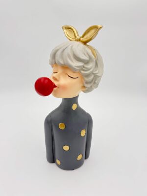 Αγαλματίδιο Ladies με τσιχλόφουσκα 32cm polyresin γκρι πολύχρωμο Espiel
