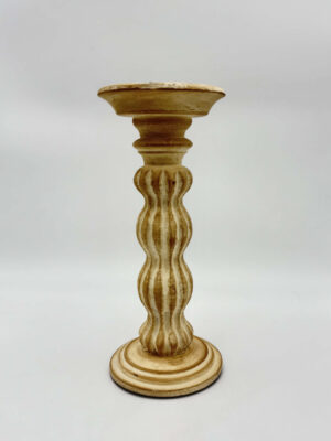 Κηροπήγιο Ξύλινο Σκαλιστό Κρεμ 13x30cm Espiel