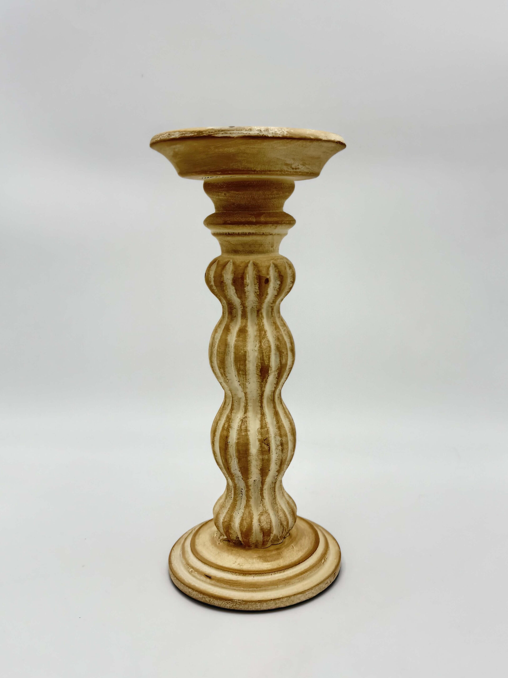 Κηροπήγιο Ξύλινο Σκαλιστό Κρεμ 13x30cm Espiel