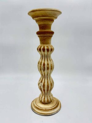 Κηροπήγιο Ξύλινο Σκαλιστό Κρεμ 13x38cm Espiel
