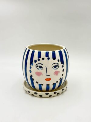 Γλάστρα Κεραμική Μπλε/Λευκή με Πιατάκι 15x14cm – Inart
