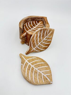 Σουβέρ Ξύλινο με Βάση Inart Λευκό 6τμχ 14x10cm