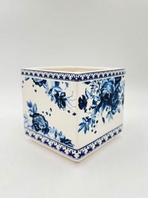 Κεραμικό κασπώ Inart 12x12cm με μπλε floral σχέδιο
