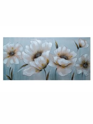Πίνακας καμβάς λευκά λουλούδια Zen Collection 60x120cm με μπλε φόντο