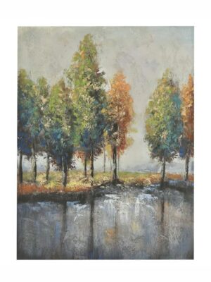 Πίνακας καμβάς δέντρα λίμνη Inart 90x120cm με φυσικό τοπίο