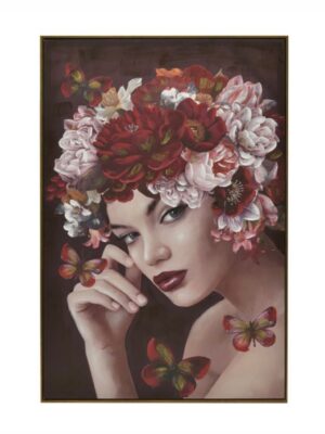 Πίνακας καμβάς γυναικεία φιγούρα Inart 80x120cm με λουλούδια