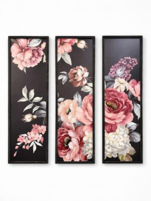 Κάδρο λουλούδια σετ 3τμχ Inart 100x120cm με floral σχέδιο