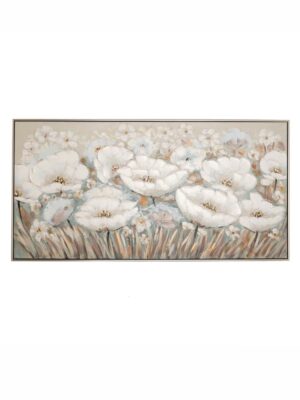 Πίνακας καμβάς λευκά λουλούδια Iliadis 142x72.5cm με ασημί κορνίζα