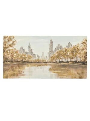 Πίνακας καμβάς λίμνη Inart 140x70cm με δέντρα και τοπίο φύσης